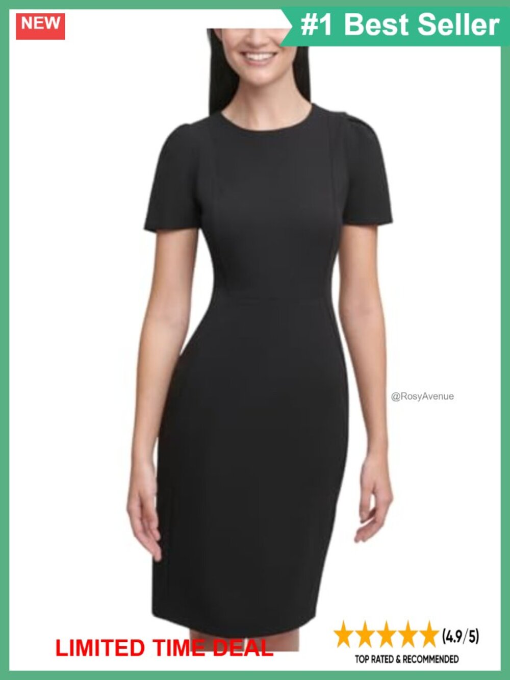 Calvin Klein Short Sleeve Seamed Sheath Knee-Length Work Dress